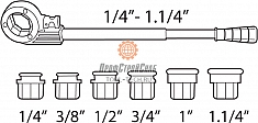 Диапазон применения клуппа трубного ручного Super-Ego 600 Set Compact 3/8"-1/2"-3/4"-1" BSPT R